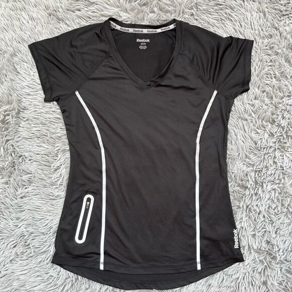 Reebok Black V-Neck Workout Top, Size Small - Picture 1 of 5